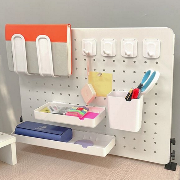 화이트 타공판 클램프형 스탠드형 페그보드 책상 타공판 사무실 정리대 벽걸이 거치대 수납함 홀더, 1개, 화이트 스탠드형 50x40 29,250원