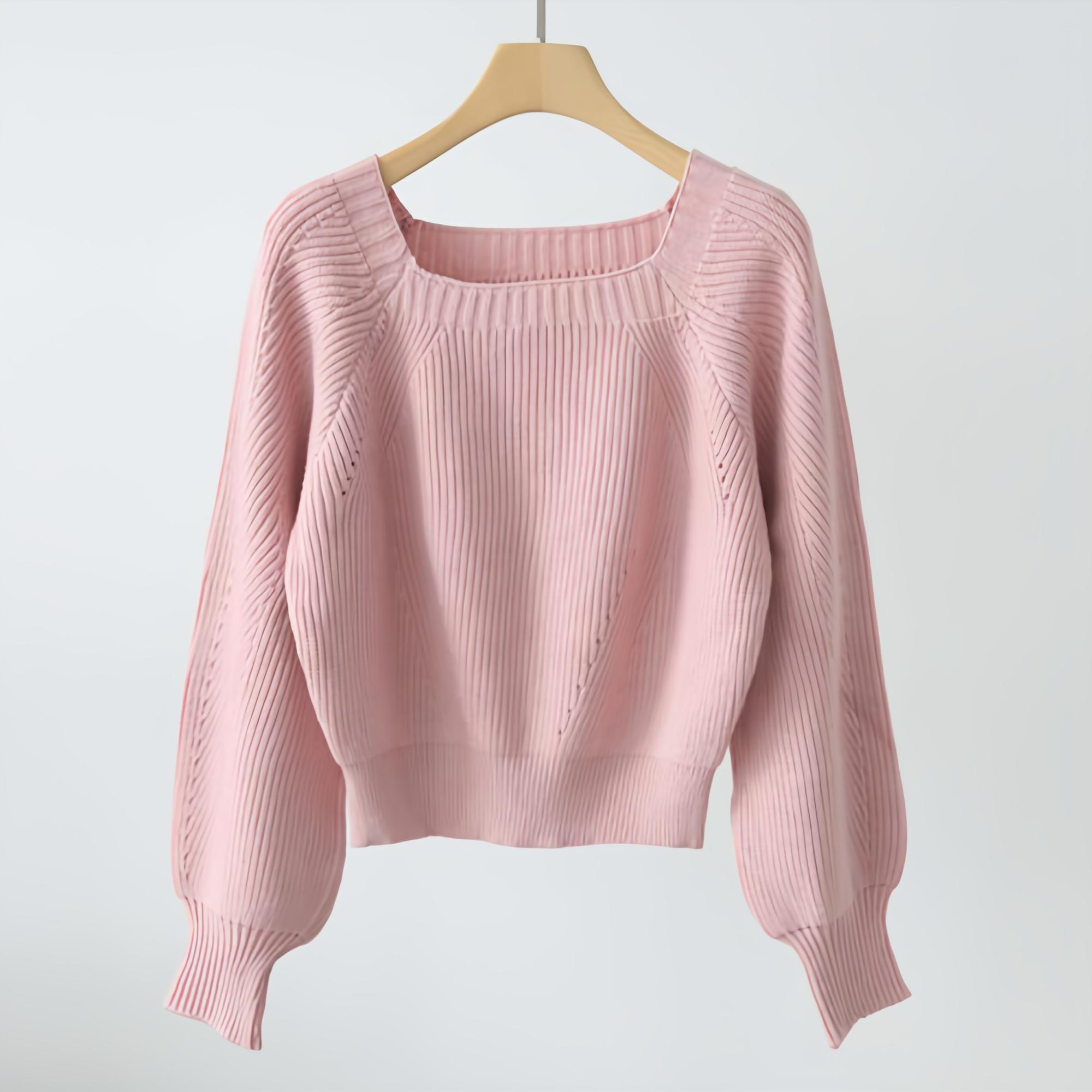 제니트 여성 아방핏 스퀘어넥 데일리룩 베이직 레글런 소매 긴팔 니트 살몬스퀘어 19,000원