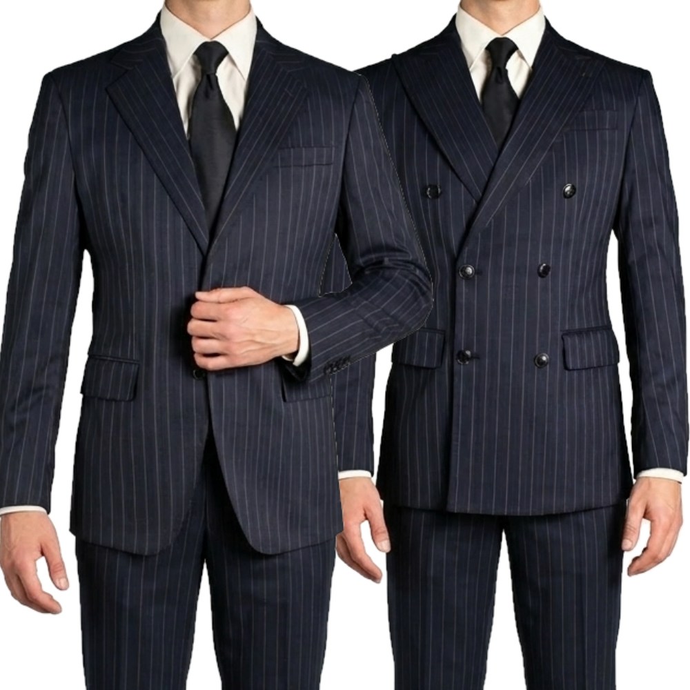 브랜드라인 봄 가을 사계절 싱글 더블 네이비스트라이프 세미슬림핏 남자 정장 세트 수트 199,900원