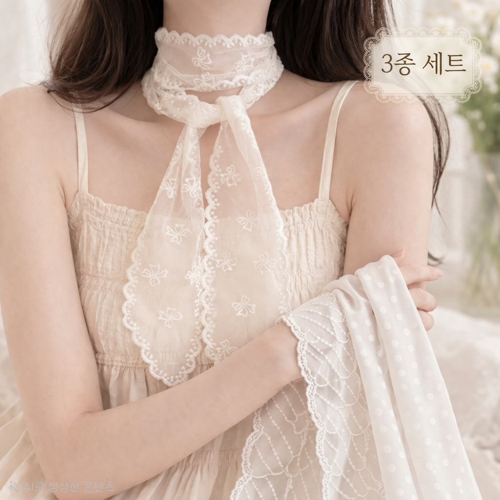 수린 여리여리 레이스 자수 롱 스카프 3종세트, 3세트, 화이트 19,000원