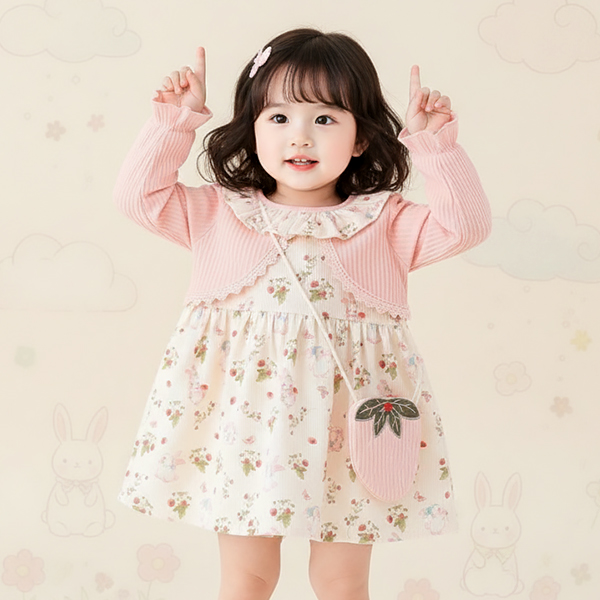 몽실이 프릴카라 토끼 원피스 가방세트 여아용 아동 어린이 봄 가을 간절기 볼레로 드레스 자매룩 외출복 21,900원