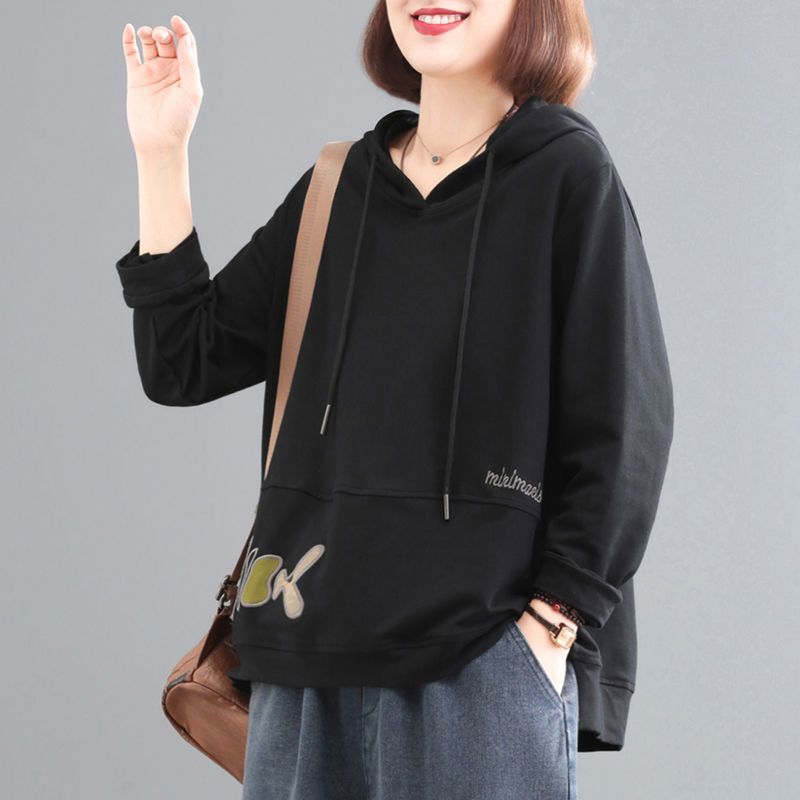 Makone 여성 후드티 루즈핏 풀오버 자수 프린트 캐주얼 긴팔 맨투맨 22,900원