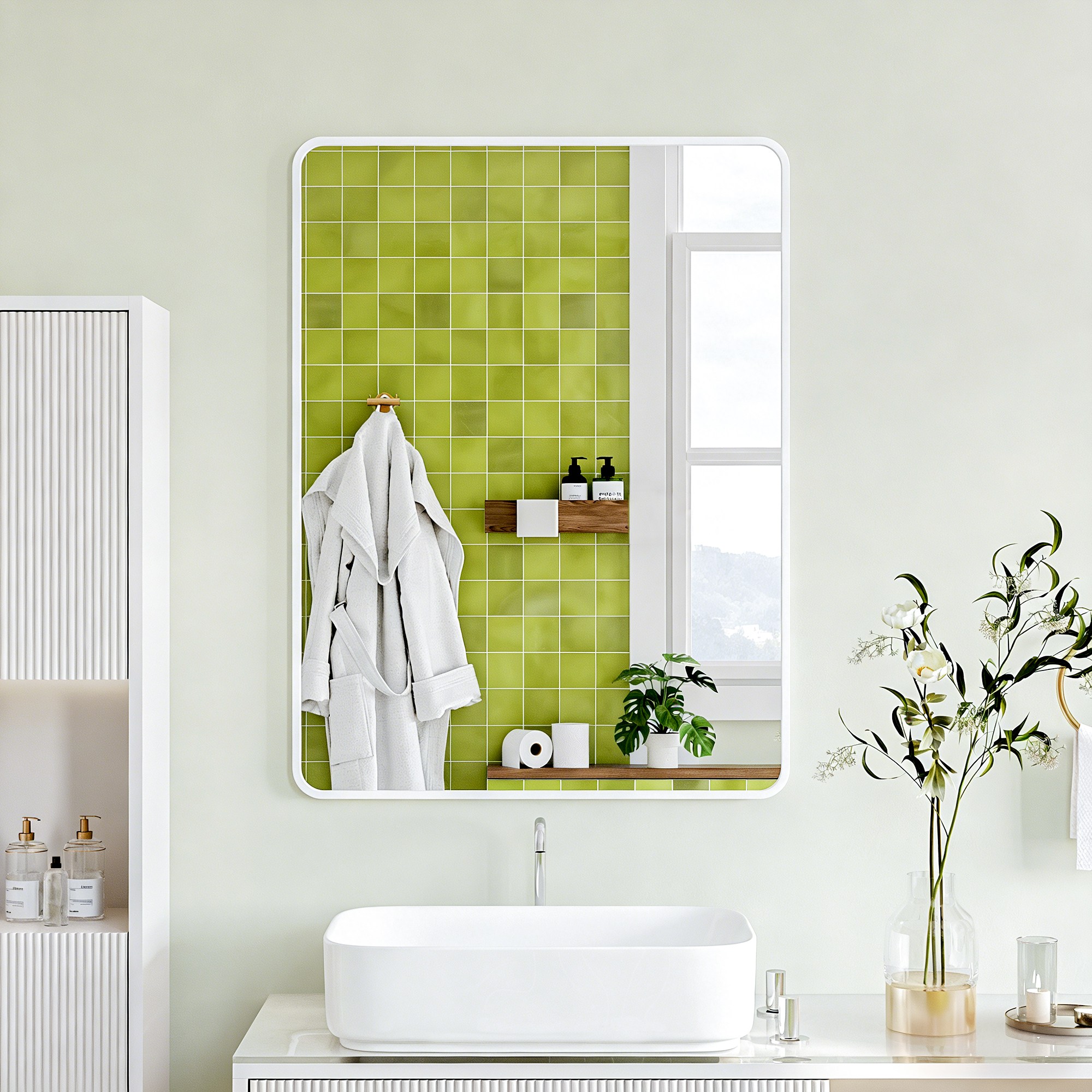 뷰티피크 라운드형 벽거울 화장대거울 욕실거울 강화안전유리, 화이트75cm 89,900원