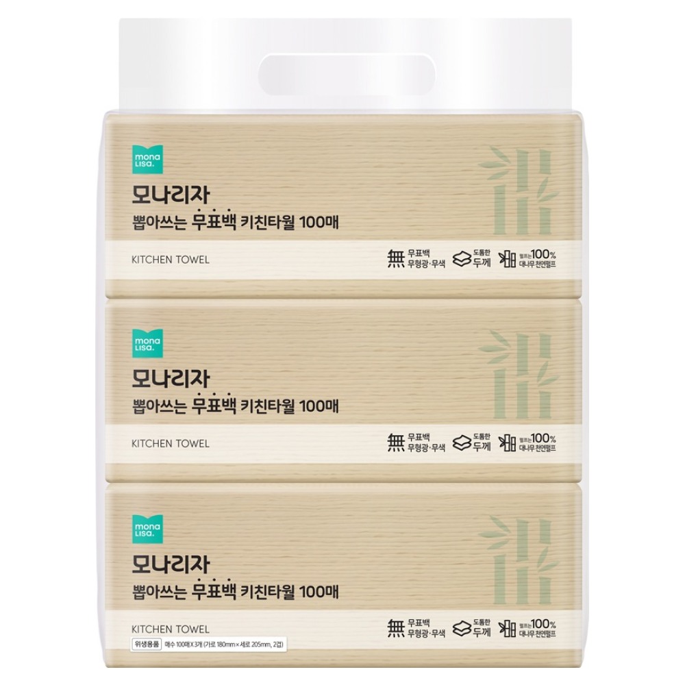 모나리자 뽑아쓰는 무표백 천연펄프 키친타올, 100개입, 3개 4,780원
