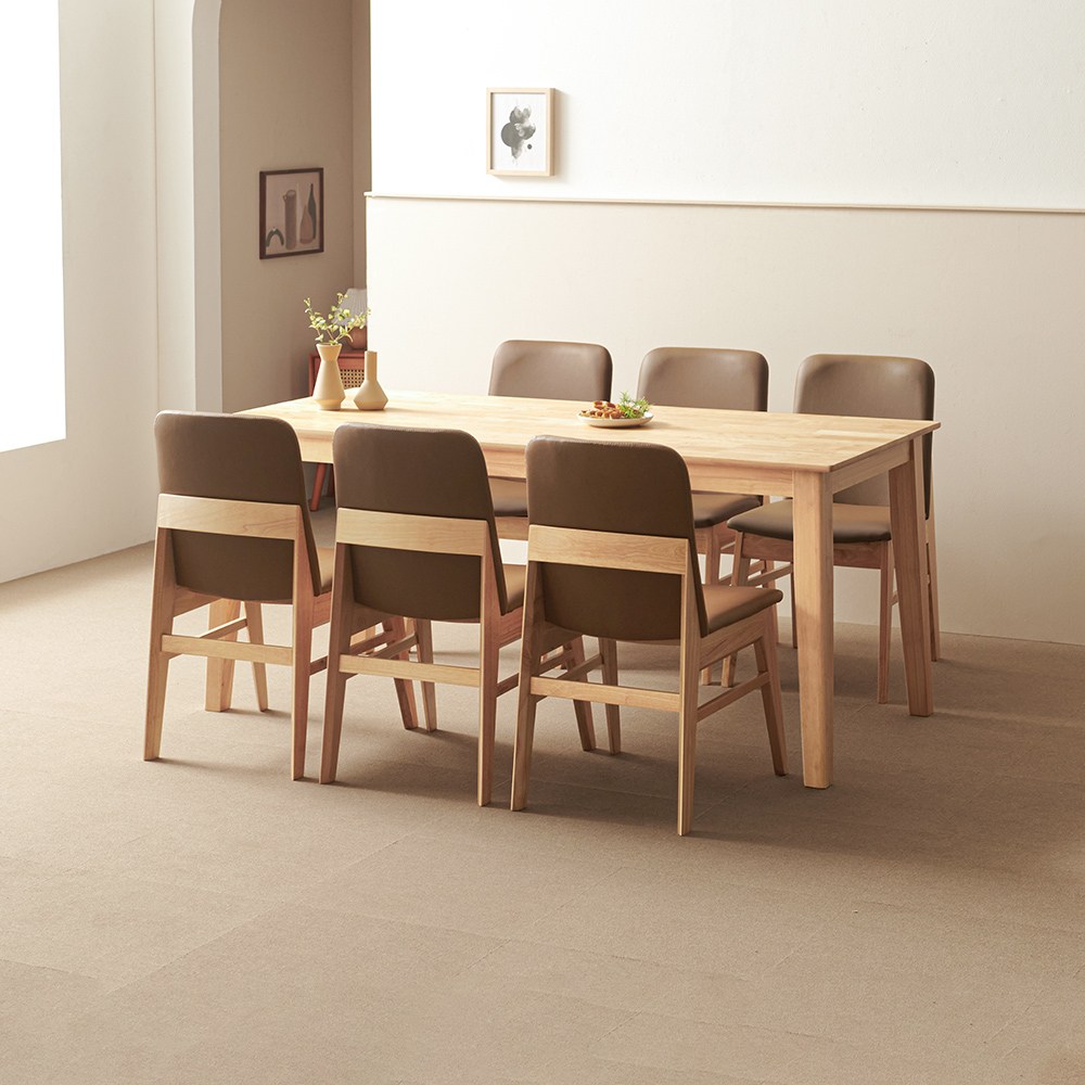 라로퍼니처 루아 1700 고무나무 원목 6인용 식탁 세트 (식탁+의자6), 혼합색상 523,000원