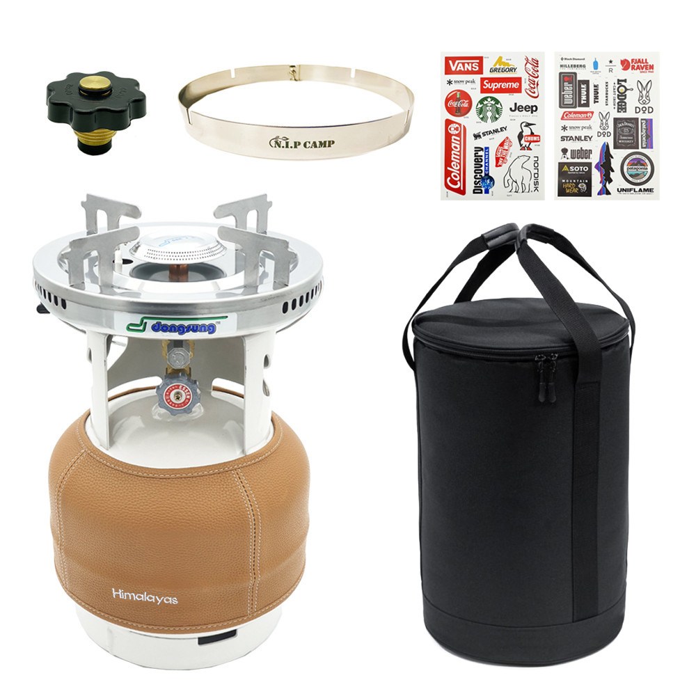 3KG LPG 가스통 + 동성 해바라기 미세조절 버너 + 링가드 바람막이 + 전용 수납가방 + 가스통 커버 + 가스통 마개 + 캠핑스티커 2장 / 캠핑 8종 세트 155,000원