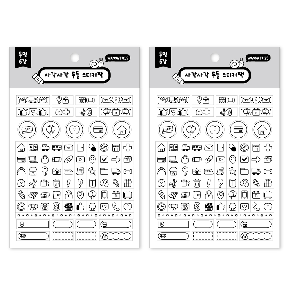 워너디스 사각사각 두들 스티커 6종 x 2p 세트, 투명 블랙, 1세트 15,840원