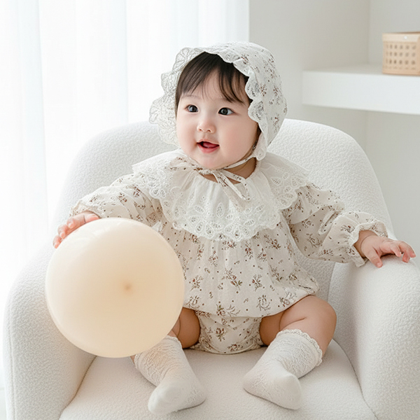 몽실이 플로럴 롬퍼 보넷세트 유아 신생아 아기 외출복 백일 사진촬영 35,900원