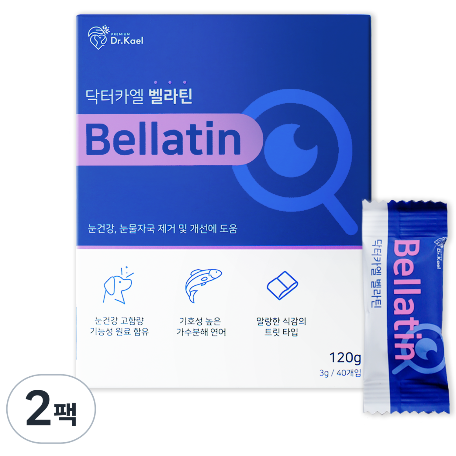 닥터카엘 벨라틴 강아지 영양제 고함량, 2팩, 눈물개선/눈건강, 40정 58,480원