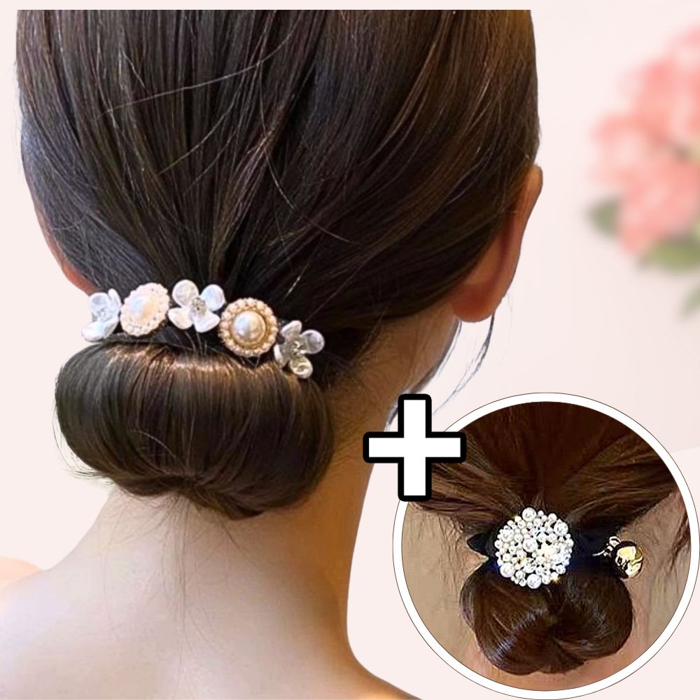 글렌 올림머리 당고머리 와이어 헤어핀 진주 곱창밴드 똥머리 혼주 머리끈 2종세트 17,900원