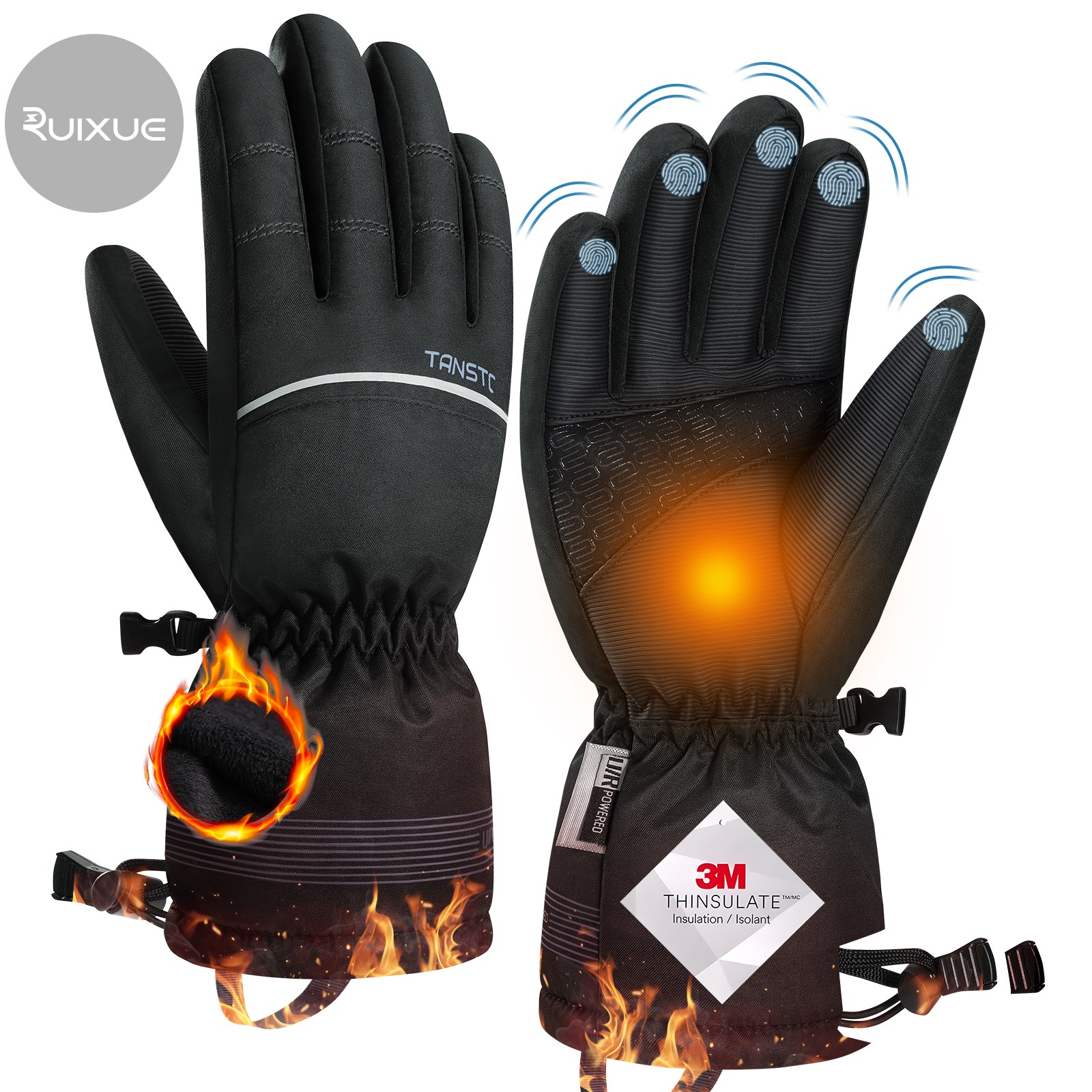 RUIXUE 서설 스키장갑 패딩장갑 터치장갑 방한장갑 3M 겨울 보온 아웃도어 오토바이 스키 등산, 블랙, 1개 19,800원