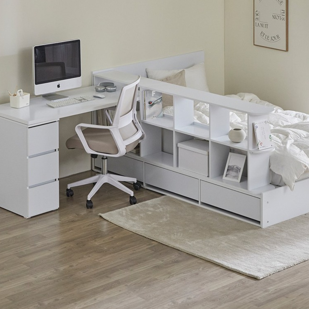 [할인해봄] 파로마 큐브B 책상 책장선반 파티션 수납침대 학생침대 풀세트 SS 인디파워독립매트, 화이트 539,000원