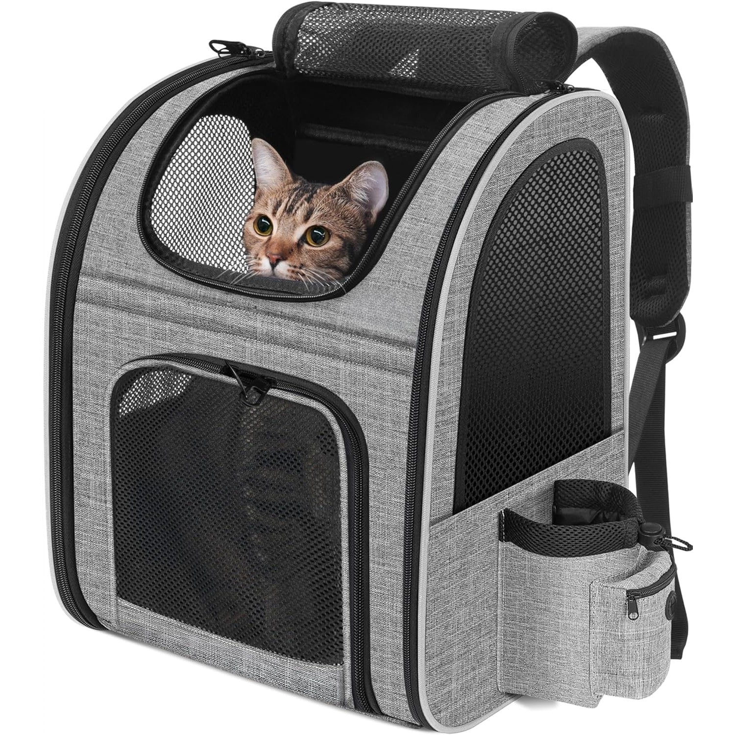 Oricean 통풍 반려동물 백팩, 3면 메쉬, 접이식 수납 휴대용 캐리어, 1개, 회색 32,000원