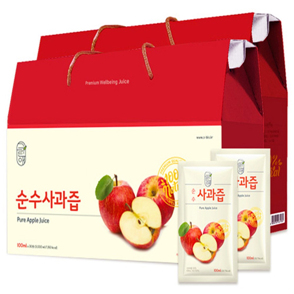 사과100% NFC 착즙 물한방울 안들어간 진짜 사과즙 사과주스 선물세트 60팩 30개2박스, 60개, 100ml 34,900원