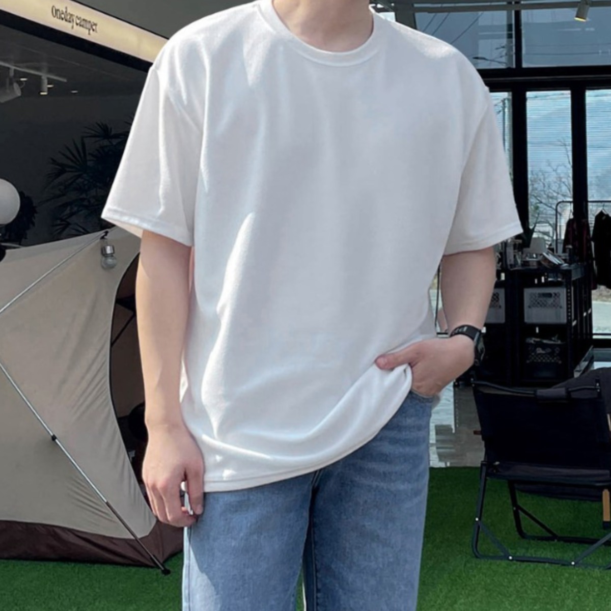 1+1 바이모노 꼭꼭숨티 티셔츠 구김zero 남자 무지티 베이직 반팔티 빅사이즈 오버핏 블랙 47,800원