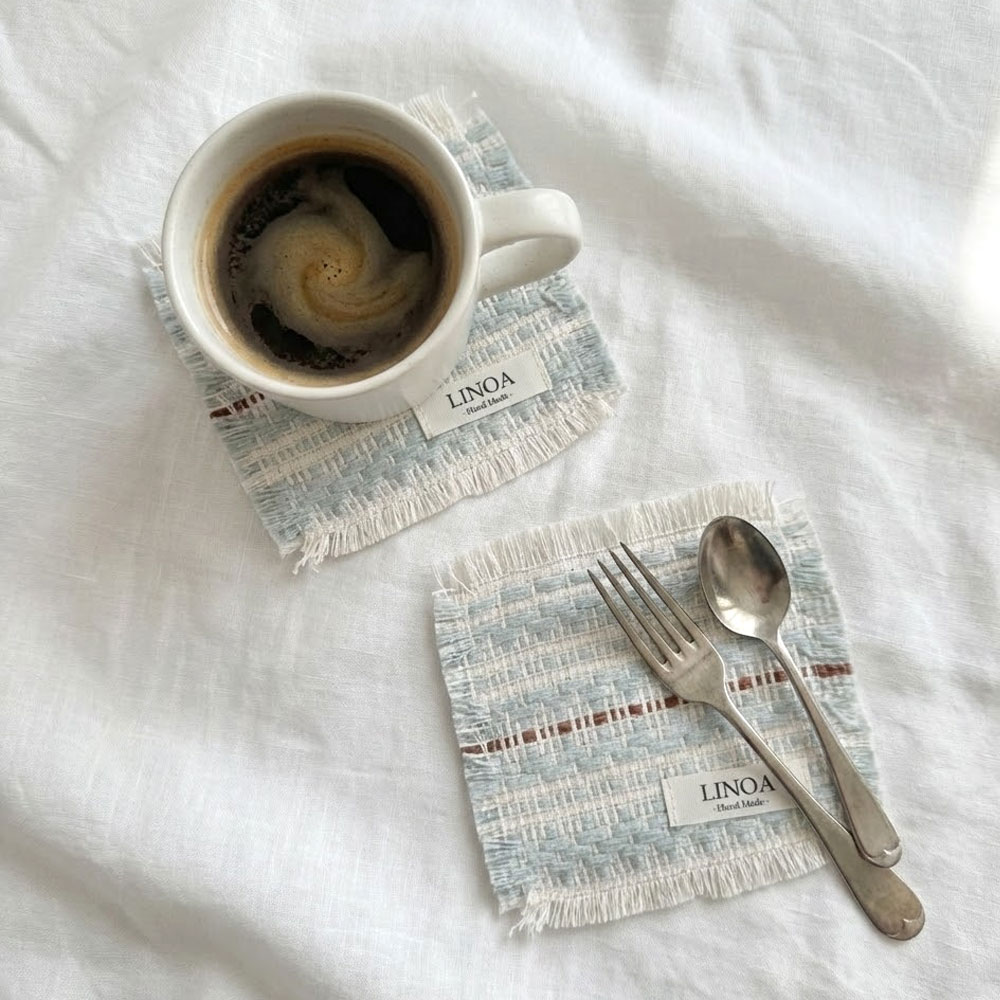 리노아 홈카페 린넨 패브릭 사각 컵받침 소음방지 코스터 2P, 1개, 라이트 블루 10,500원