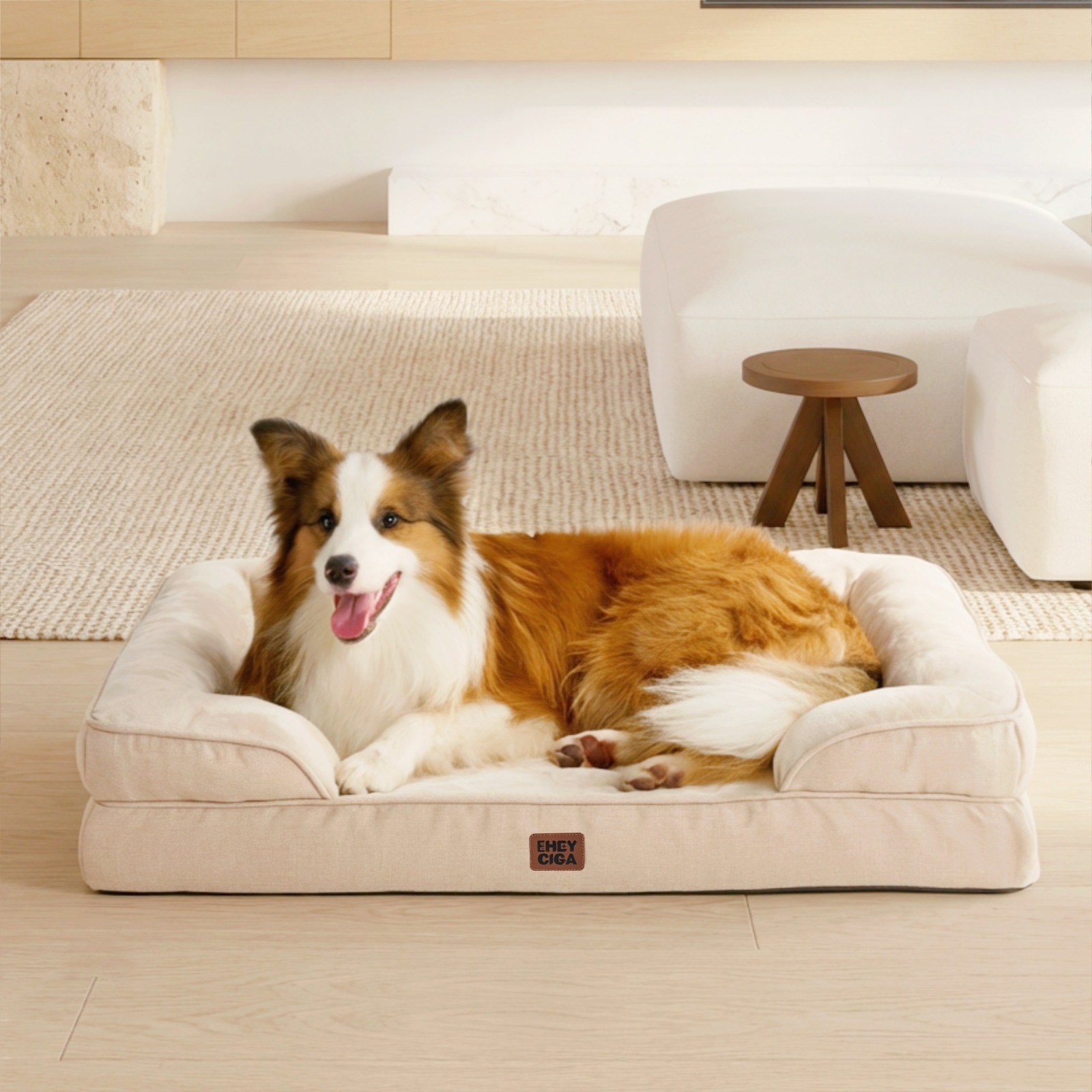 EHEYCIGA 메모리폼 함유 정형외과 반려견 강아지방석 사계절용 애견 강아지쿠션 푹신한 편안한 반려견 소파, 1개, 베이지색 66,990원