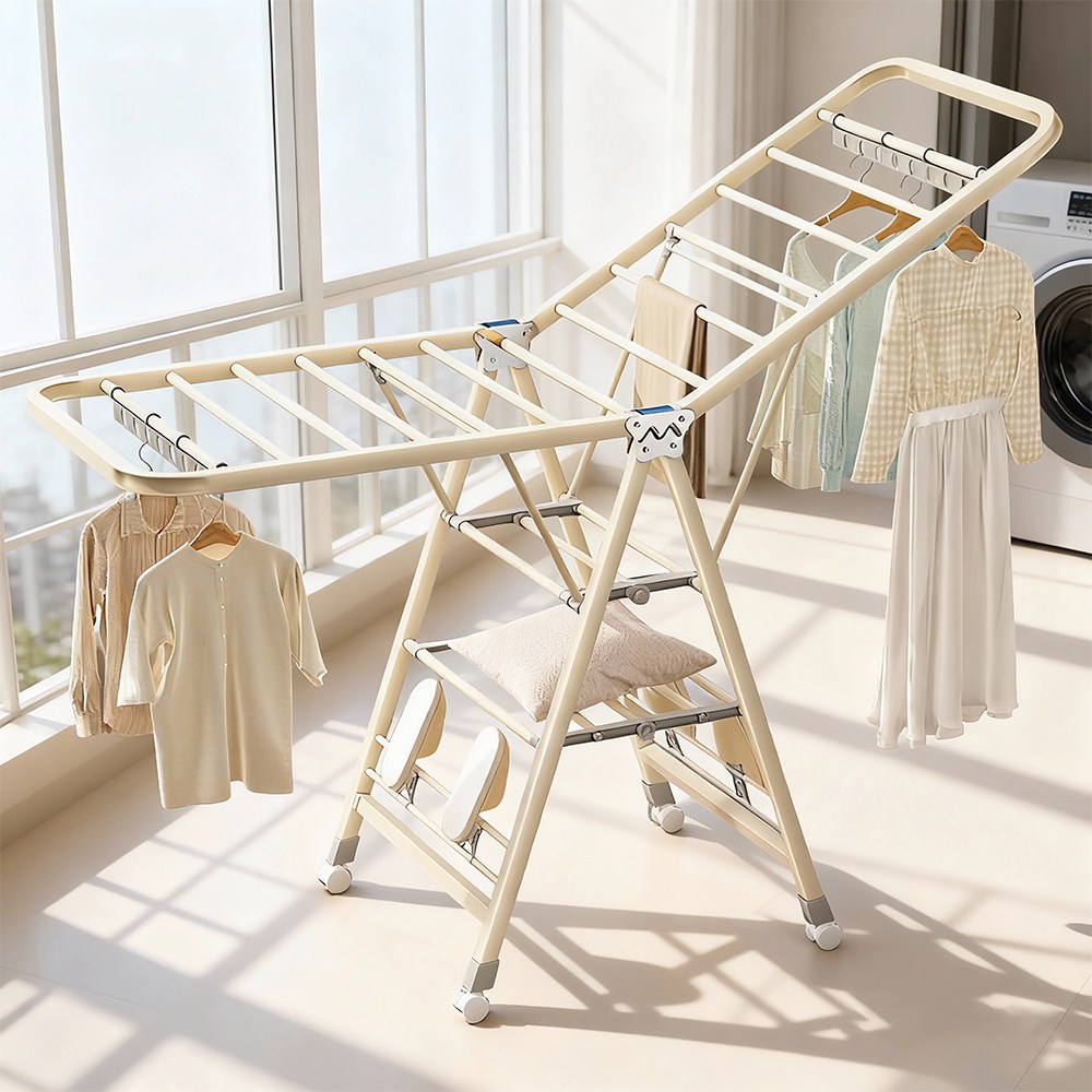 이동 접이식 빨래건조대 대형 가정용 양날개 건조대 다기능 이불건조대, 크림색 48,600원