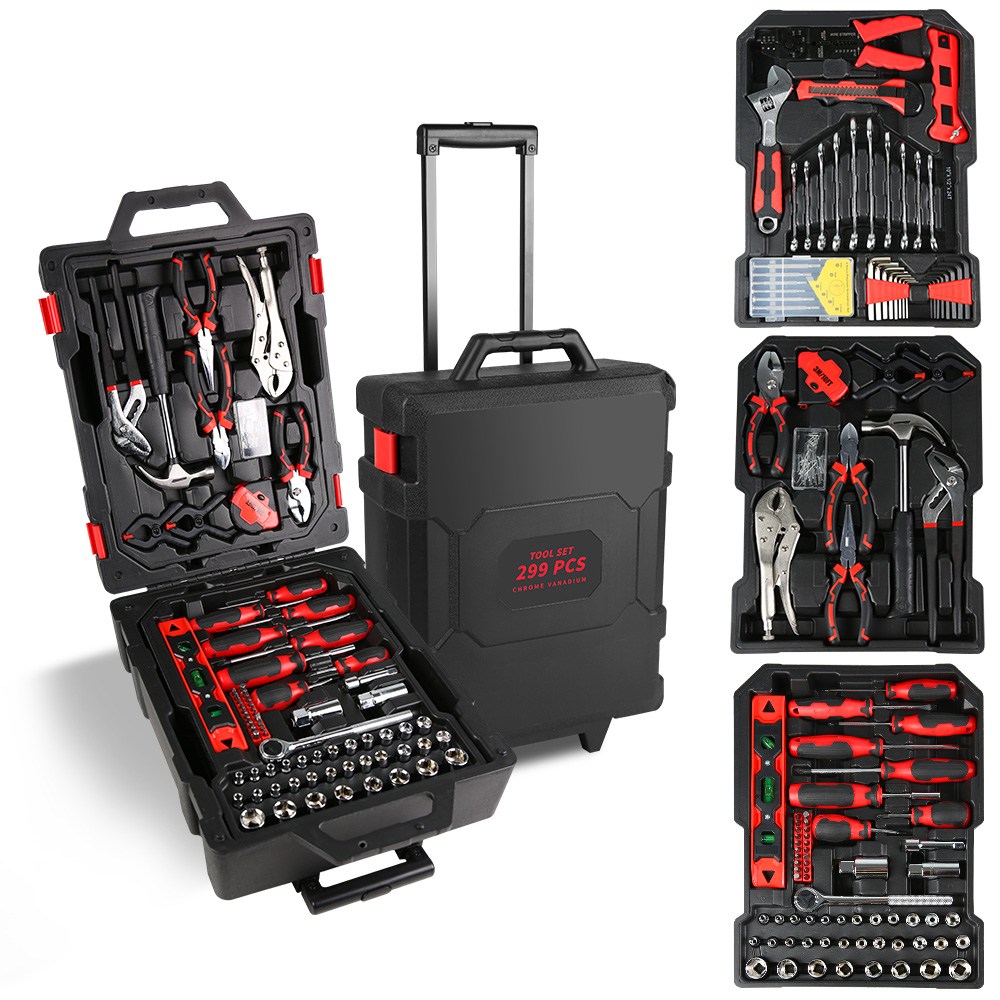 가정용 타이로드 공구세트 이동식 바퀴 종합 공구박스 세트 다용도 전문가용 자동차 정비 공구함 만능 휴대용 공구가방, 1개, 299PCS 239,000원