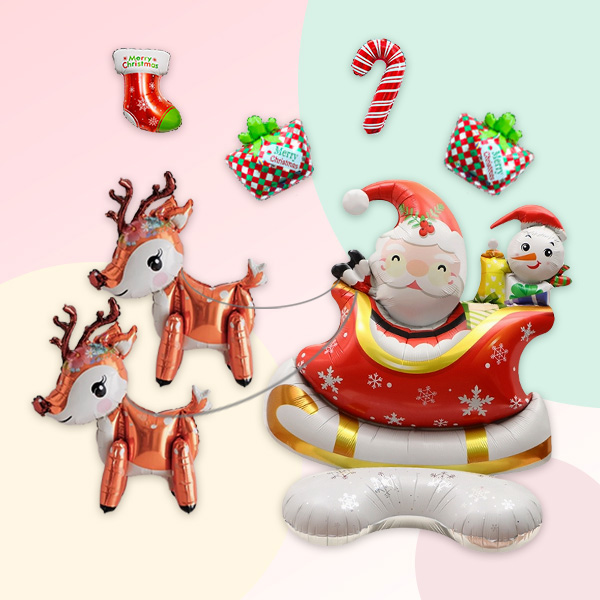 [파티지_로켓] 크리스마스풍선 / 산타 루돌프 트리 크리스마스가랜드 크리스마스파티 크리스마스풍선세트, M16_크리스마스 풍선세트_입체 선물썰매 15,900원