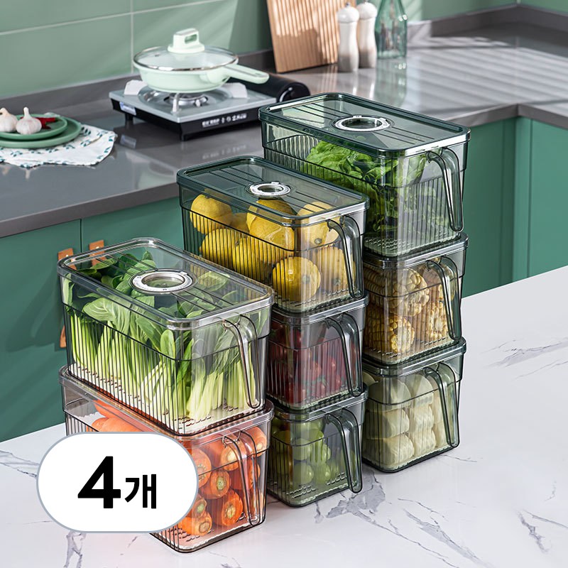 마치홈 냉장고정리함 야채 보관용기, 4개, 그린, 현재가 31,200원