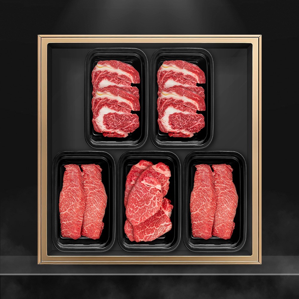 쿠가[냉장] 횡성한우 어사품 1++등급 구이 5구 3호(총1.5kg)근내지방도7이상[구성 등심+등심+안심채끝(랜덤)+특수부위(랜덤)+특수부위(랜덤)] 313,500원