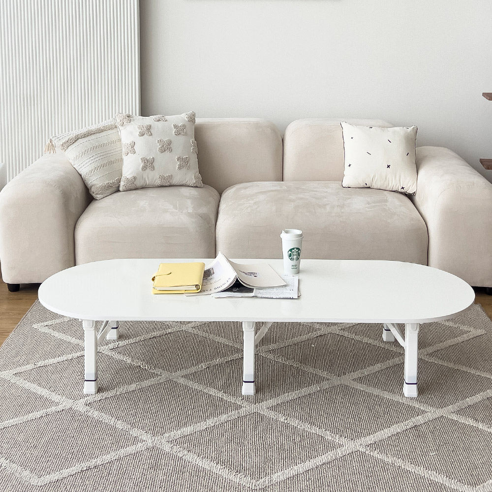 스토리퍼니쳐 국내생산 E0 LPM 4단높이조절 쌍발 타원 쇼파 테이블, 유광 화이트 77,000원