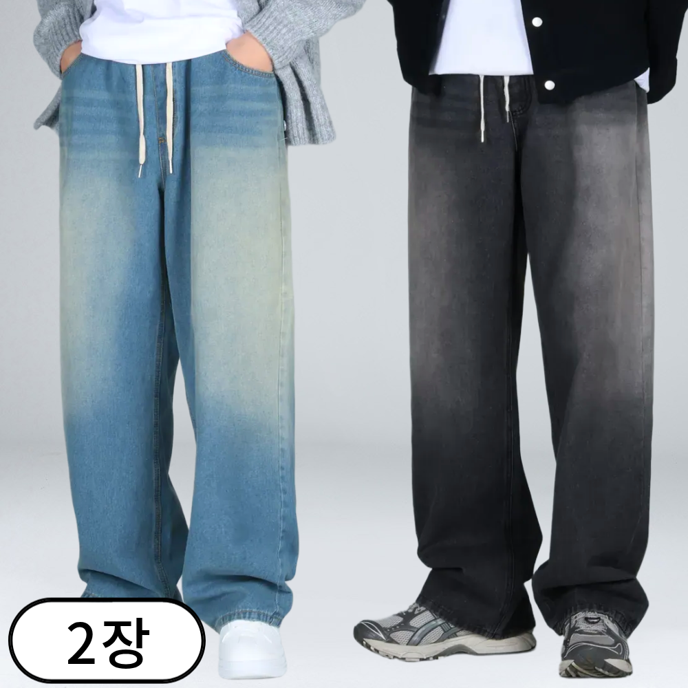 1+1 남자 밴딩 청바지 빅사이즈 세미 와이드 데님 팬츠 (6655-2) 70,000원