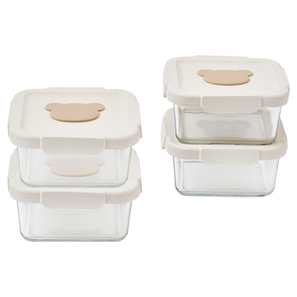 글라스락 베이비 곰돌이캡 정사각 이유식 보관용기, 450ml, 단일색상, 4개 26,600원