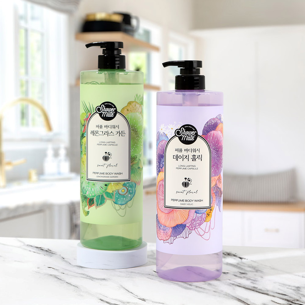 [용문상회] 애경 샤워메이트 퍼퓸 바디워시 레몬그라스+데이지홀릭 1L 1+1 X 1개 15,000원