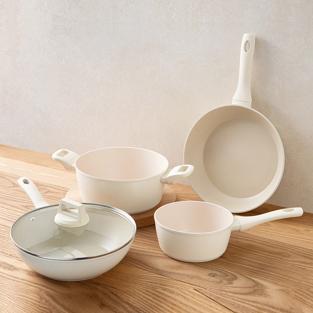빌리빈 냄비 + 프라이팬 7종 세트 (인덕션 사용 가능), 1개, 냄비+프라이팬, 크림화이트 59,900원