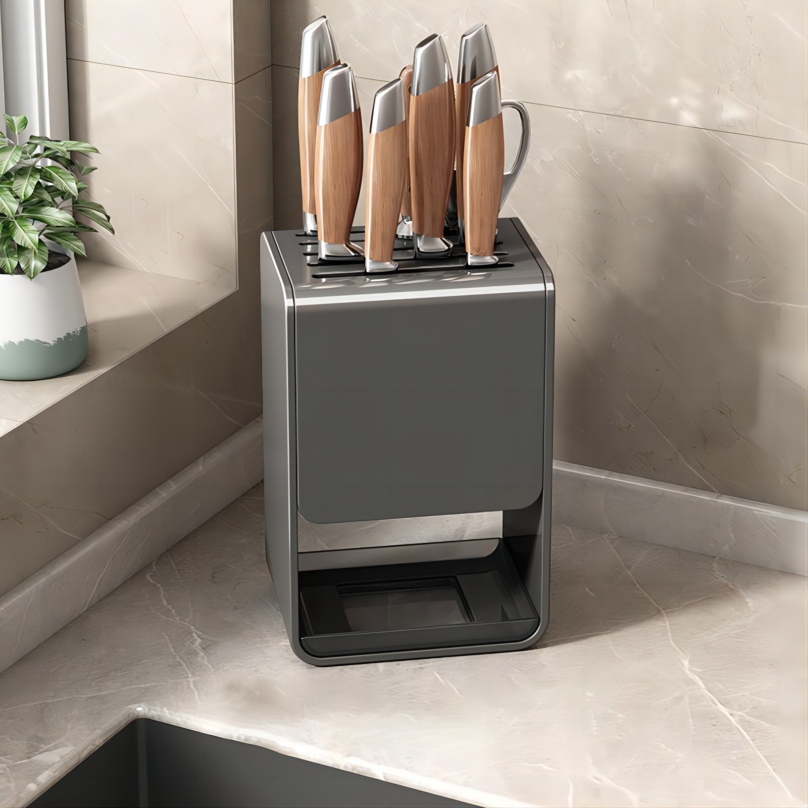 세카이젠 다용도 물빠짐 수저통 칼꽂이 탄소강소재, 그레이, 1개 12,850원