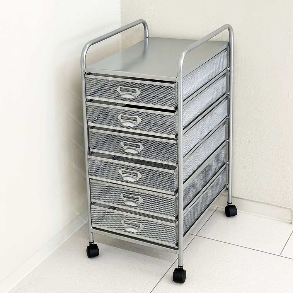 미드센츄리 트롤리수납함 서랍형 철제정리함 바퀴서랍장 이동식트롤리 서류정리함 보관함, 6단, 철제메쉬트롤리 그레이 86,000원