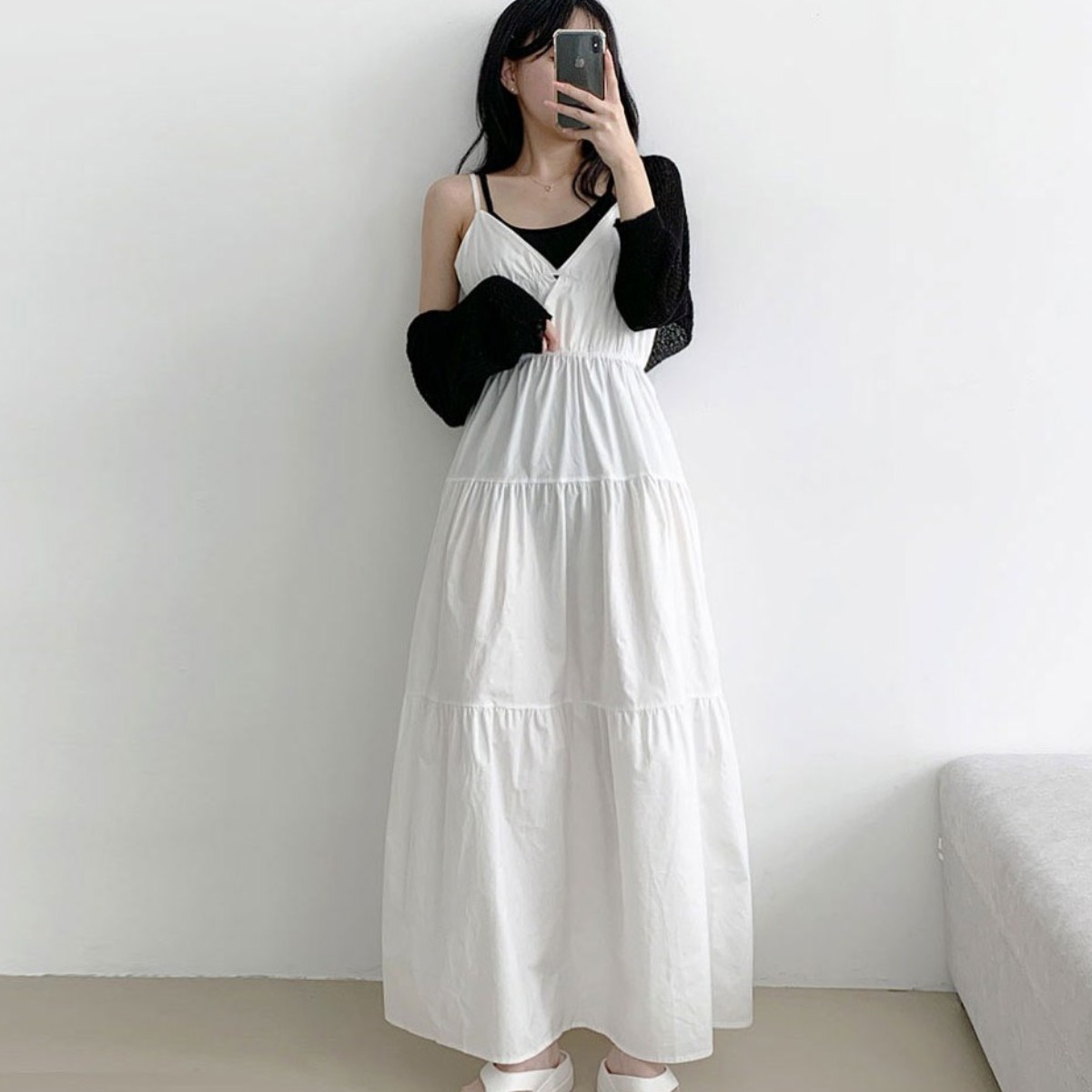 부기샵 썬라잇 체형커버 원피스 바스락 뒷리본 뷔스티에 캉캉 나시끈 롱원피스 34,500원