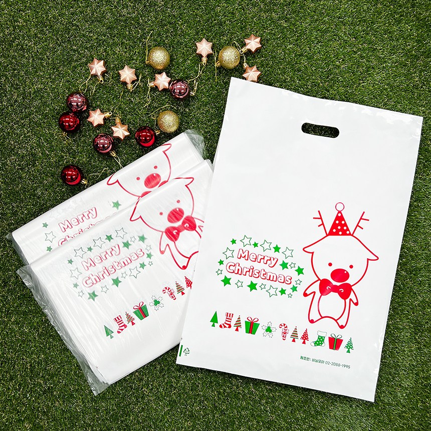(당일출고)비닐조아 크리스마스 루돌프 링봉투 50매 특가 선물 포장 비닐 손잡이 봉투 12,850원