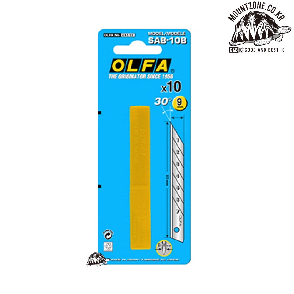 마운트존 OLFA 올파 (교환용)실버칼날10개입/날폭9mm 날길이74mm 날두께0.38mm/날각도30도 8,780원