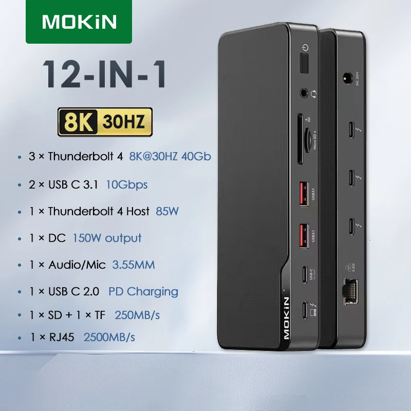 MOKiN USB 3.1 SD/MicroSD 카드 리더기가 있는 노트북 도킹 스테이션 맥북 프로 에어 C 허브용 RJ45 독 썬 260,800원