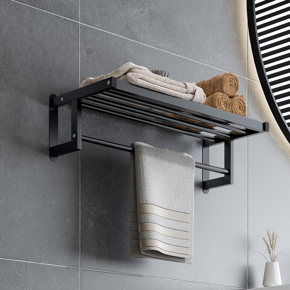 욕실 무타공 수건걸이 다용도 일자형 수납 선반, 1개, 블랙 11,800원