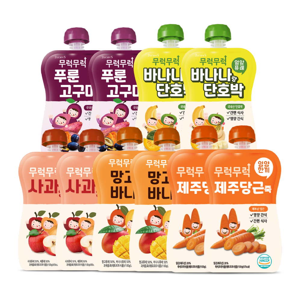 무럭무럭 키즈죽,과일퓨레 알뜰 10팩(제주당근,푸룬고구마,바나나단호박,사과배,망고바나나 각 2팩) 25,800원