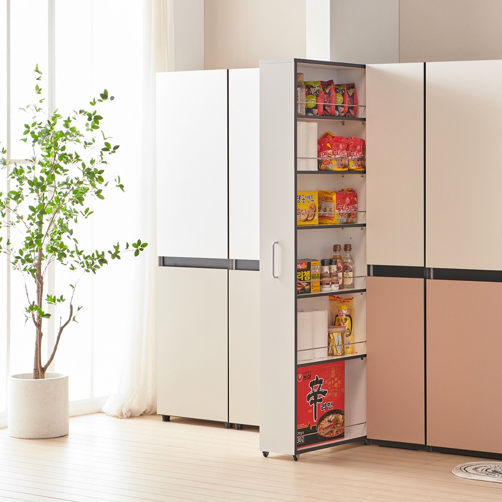 리브 높은 틈새수납장 H1800 E0 슬라이딩 냉장고 폭좁은 키큰 수납장, 화이트 82,500원