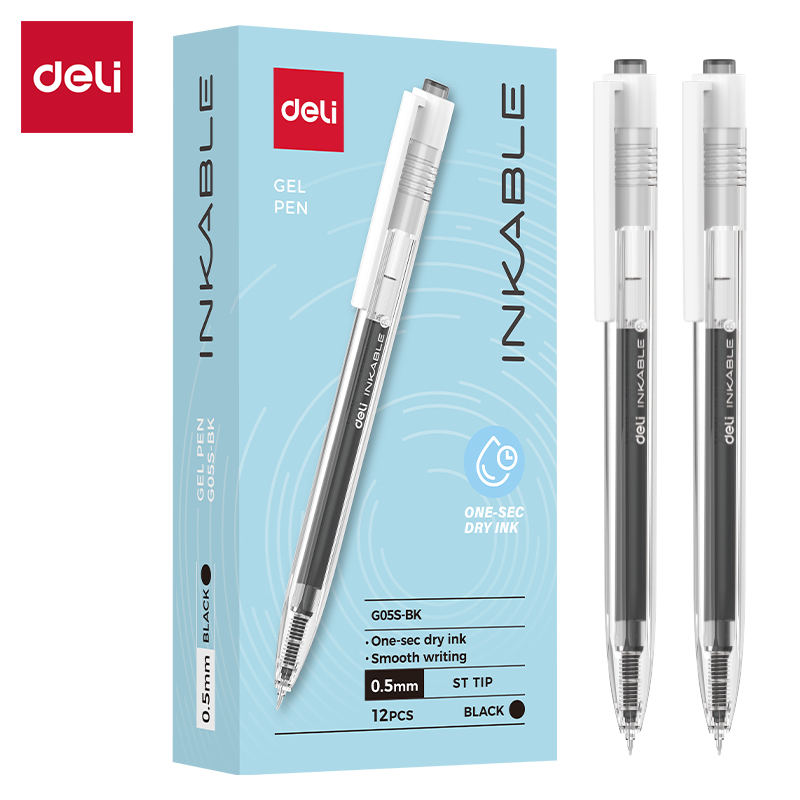 델리 노크식 젤펜 0.5mm ST팁 퀵드라이 부드러운 젤잉크펜 1박스 EG05S-BK, 블랙, 12개 7,500원