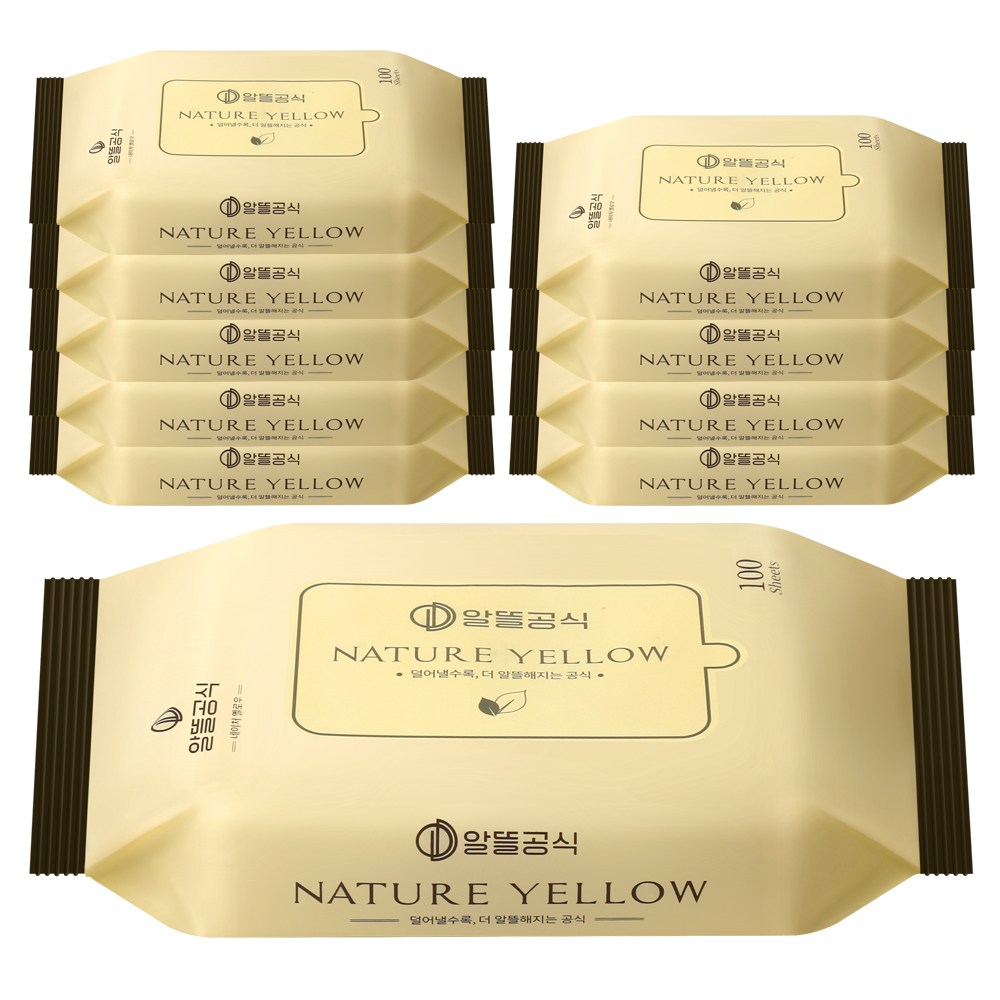 알뜰공식 리필형 물티슈 네이처 옐로우, 10개, 100매입, 35g, 현재가 8,900원