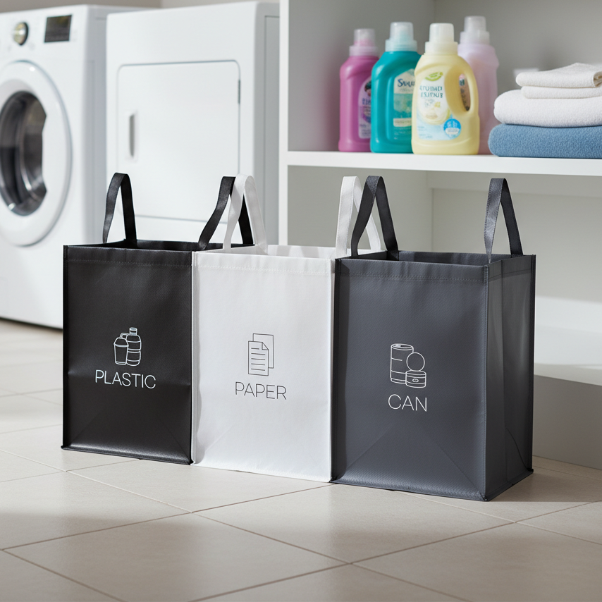 링고룸 튼튼한 접이식 경량 분리수거함 3단 세트 바구니 가방 부착형 고정지지대 포함, 혼합색상 8,900원