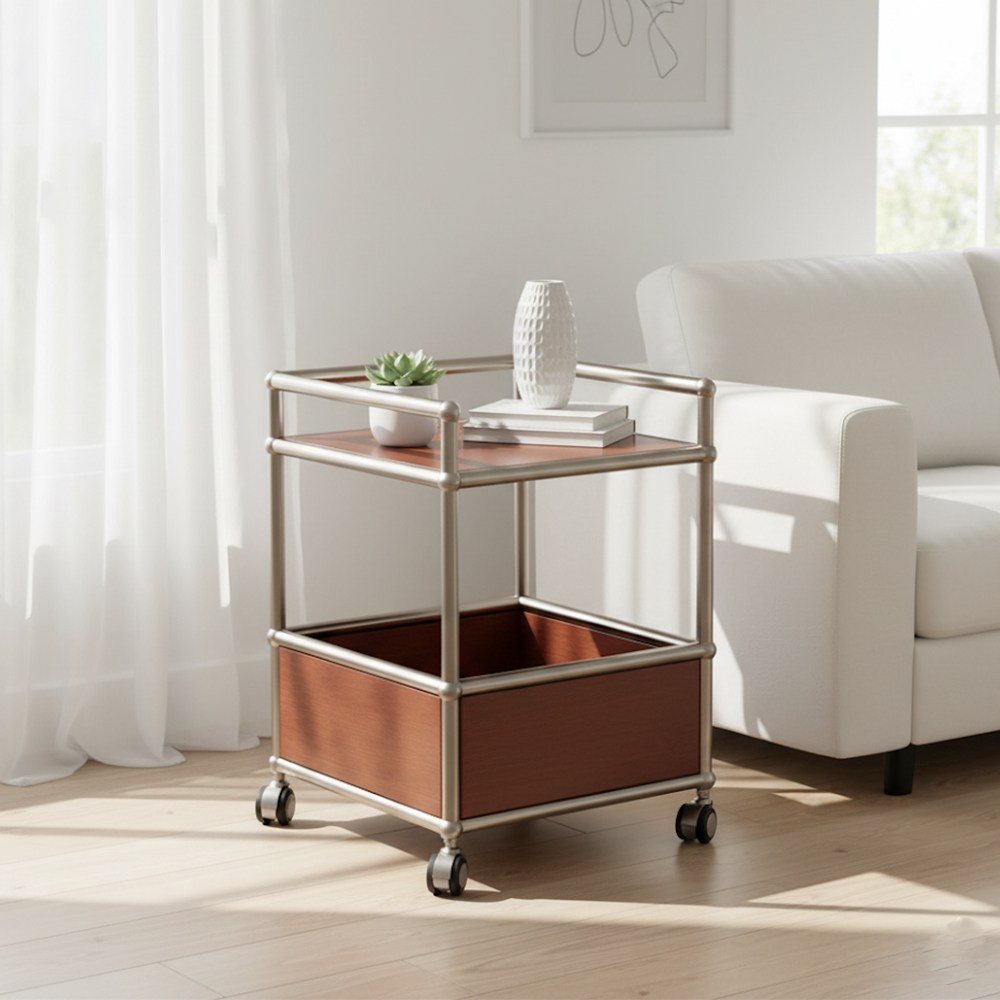 에프룸 미드센츄리 모듈 미니선반 가드 트롤리 바구니 수납장, 2단, 자작 원목 159,000원