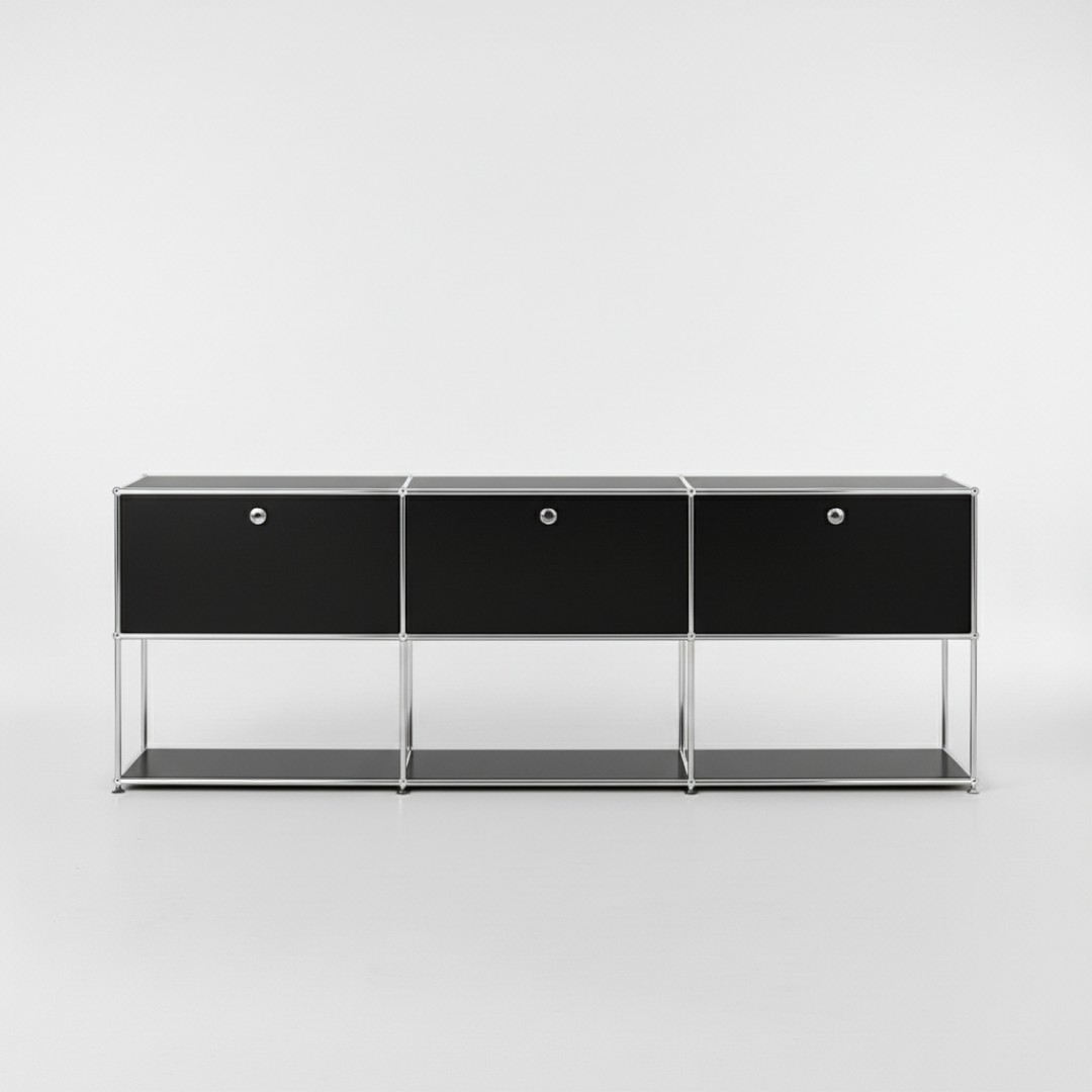 미드퍼 리버스 트리플  철제 미드센츄리 모듈 오픈 수납장 2250x400x790, 2단, 블랙 949,000원