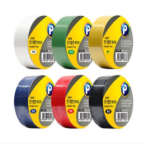 프린텍 전기 절연테이프 19mmx10M E1910 검정 파랑 빨강 녹색 노랑 백색 520원