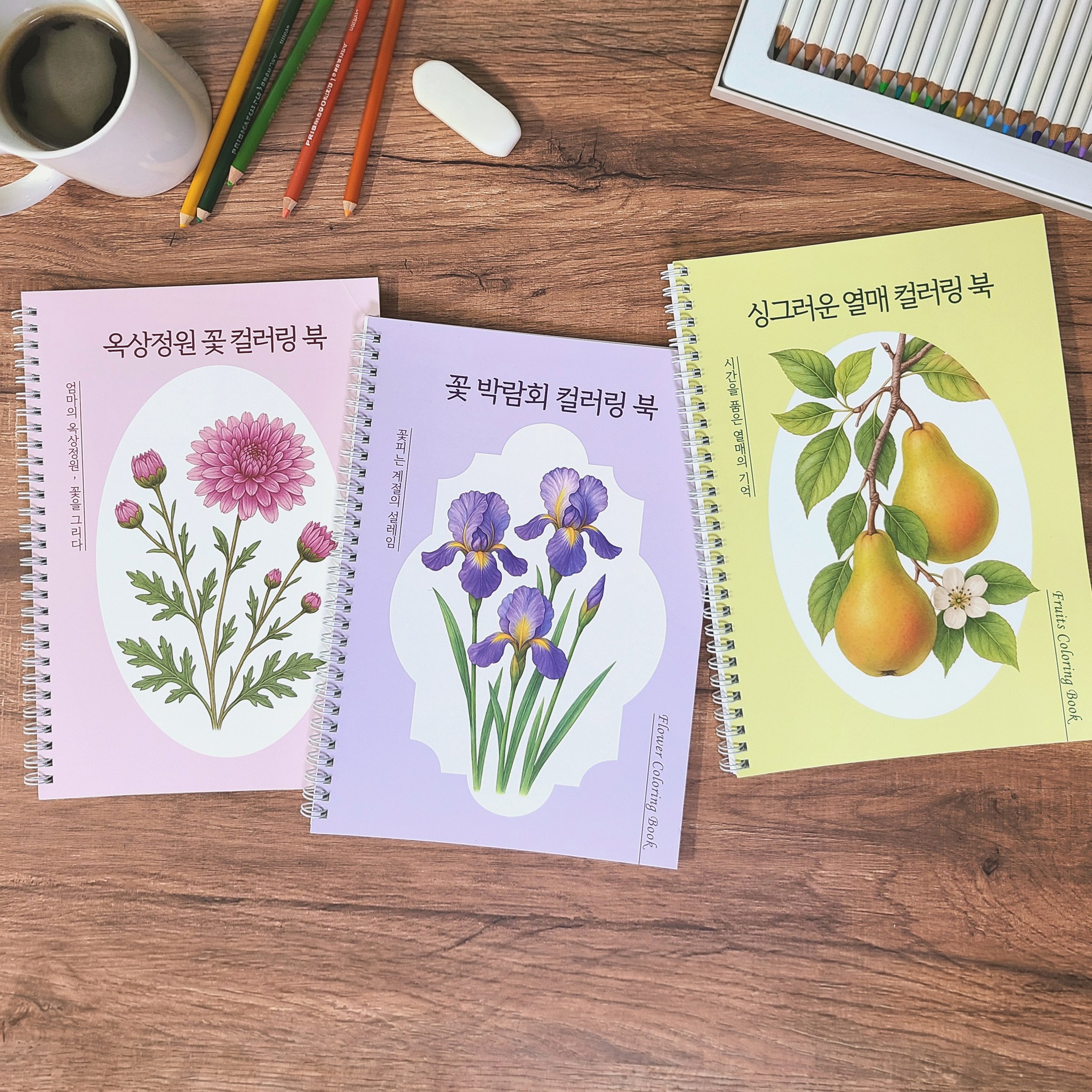 옥상정원  꽃 박람회 싱그러운 열매 컬러링 북 어른 어르신 시니어 색칠공부 색칠하기 성인취미 치매예방 책, 3권, 1세트 35,400원