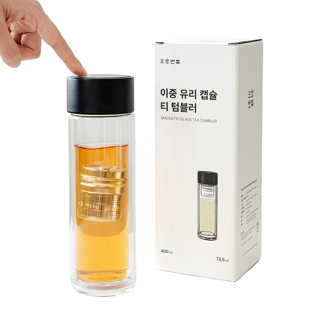 오후반차 이중 유리 캡슐 티 텀블러, 투명, 400ml, 1개, 현재가 29,000원
