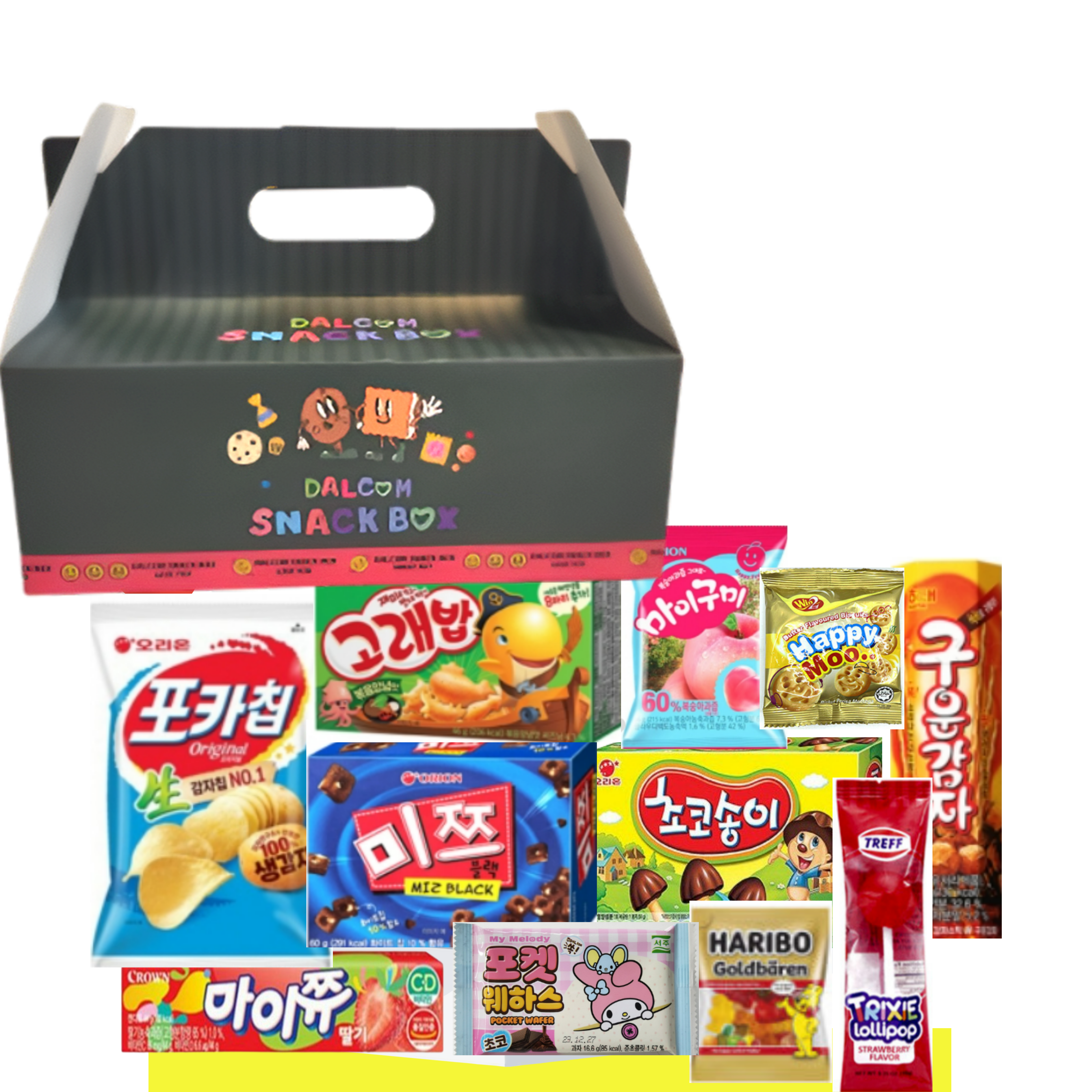 달콤새앰 간식박스 학교 학원 과자 교회 답례품 단체 간식 꾸러미 선물 세트, 손잡이세트, 1박스, 11종 13,400원