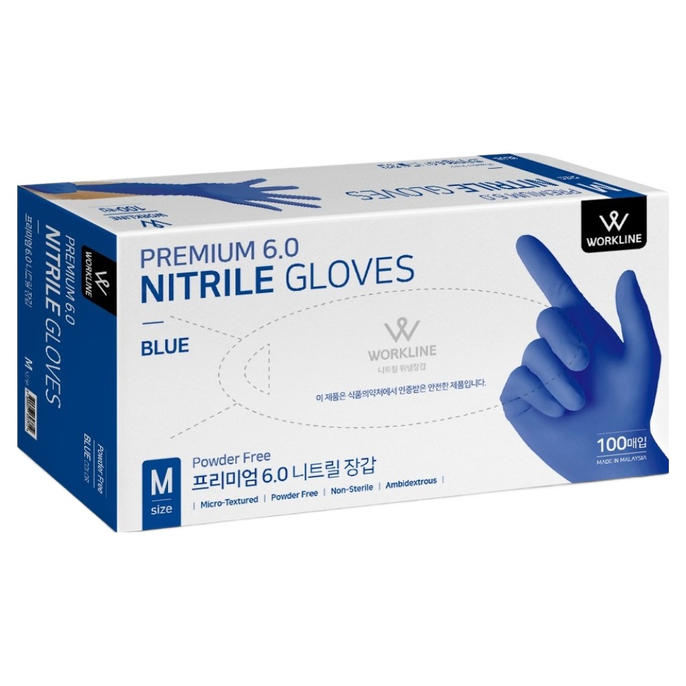 워크라인 프리미엄6.0 니트릴 장갑 100p, 블루, M, 1개, 현재가 8,420원